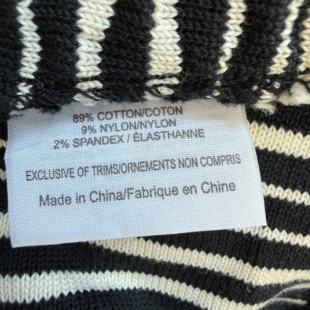 Tory Burch Black White Mixed‎ Pattern Knit Cardigan Sweater XL Cotton Blend Logo